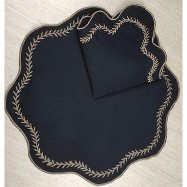 Imagem de Jogo Americano Sousplats Mesa Posta Bordado Guardanapo 12 Pç - Preto -