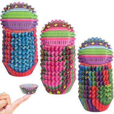 Imagem de COcnny 600 peças de mini forros de papel de cupcake do México, copos de cozimento de festa mexicana, capa de papel de muffin, embalagens de cupcake, bolo colorido, suprimentos de embrulho de chocolate