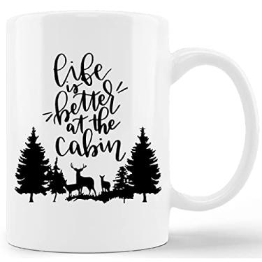 Imagem de GICHUGI Canecas de café de cabine, presentes para proprietários de cabana, caneca de acampamento, canecas de café de acampamento, presentes para amantes de acampamento, Life is Better at the Cabin