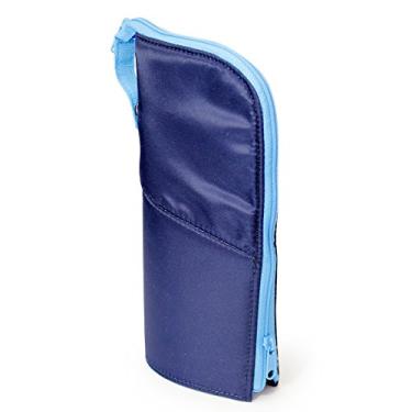Imagem de KOKUYO Estojo para lápis, bolsa Neo Critz para canetas, organizador dobrável com suporte para lápis, pequena caixa portátil para material de escritório escolar, azul marinho x azul claro, tamanho