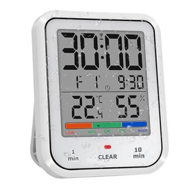 Imagem de Geevon Relógio Digital de Banheiro, Temporizador de Chuveiro À Prova D'Água com Grande Tela Sensível Ao Toque, Relógio de Parede de Banheiro Operado por Bateria com Display de Temperatura e Umidade -