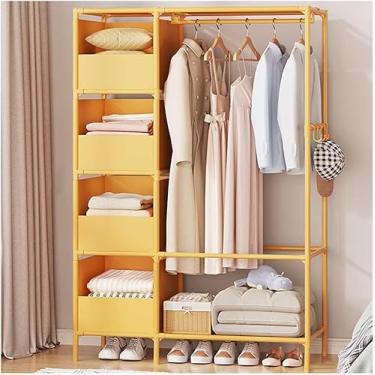 Imagem de Rack para roupas Rack para casacos autônomo com prateleiras Industrial com 5 prateleiras e ganchos Parte superior 1 travessas em pé Pequeno rack para roupas Organizador de armário