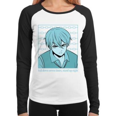 Imagem de Baby Look Raglan Fall Down Seven Times, Stand Up Eight Manga Longa - F