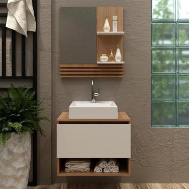 Imagem de Kit Banheiro com Cuba e Espelheira Amêndoa Mármore Branco Tecno Mobili