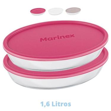 Imagem de 2 Assadeiras Oval Vidro 1,6L Costela Doces Marinex Com Tampa - NADIR F