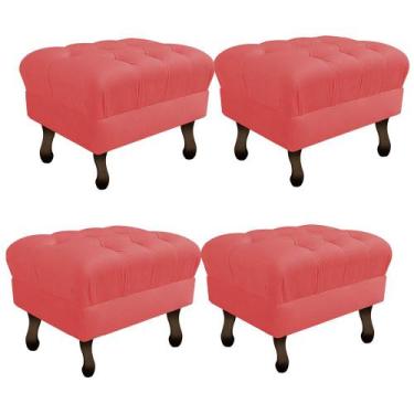 Imagem de Kit 04 Puff Retrô Capitonê Decorativo  Pé em Madeira Sala de Estar Rec