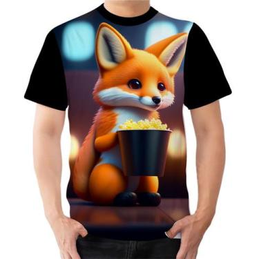 Imagem de Camiseta Camisa Ads Raposa Animal Raposa comendo pipoca - Fabriqueta, 
