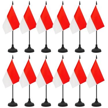 Imagem de Conjunto de 12 bandeiras de mesa da Indonésia, bandeira de escritório de mesa indonésia, pequena bandeira de mesa em miniatura com mastro preto e base preta, sala de aula, decoração de mesa de reunião