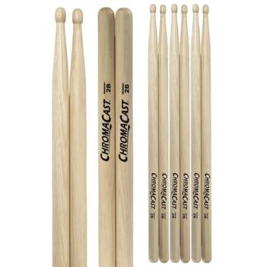 Imagem de ChromaCast Baquetas de nogueira 2B feitas nos EUA, 4 pares - ponta de madeira - perfeita para bateristas iniciantes, intermediários e profissionais - Madeira de nogueira americana de verdade
