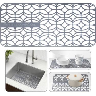 Imagem de Protetores de pia para pia de cozinha, 73 cm x 36 cm de silicone para pia de cozinha protetor para parte inferior da pia de aço inoxidável, evita arranhões, tapete de pia estilo fazenda com mensagem