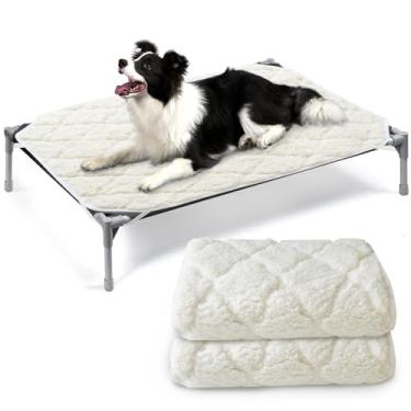 Imagem de Almofada elevada para cama de cachorro à prova d'água, pacote com 2 (76,2 cm x 106,2 cm), almofada de pelúcia macia grande para cama de berço de cachorro/gato lavável na máquina com alças de canto, à prova d'água (somente almofada, cama não incluída)