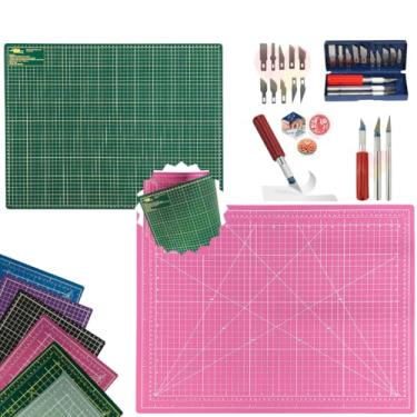 Imagem de Base de Corte Dupla Face Multiuso Cortar Papel Tecido Artesanato Patchwork Scrapbook Estilete de Precisão Profissional (Verde e Rosa)