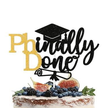 Imagem de Phinally Done Cake Topper - PhD Graduation Party Decorations, Congrats PHD Cake Decor, Doctorate Degree Graduation Party Decorations Gold Black Glitter