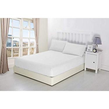 Imagem de Jogo de cama Crown Collection Hotel 600 fios 100% algodão egípcio 1 peça lençol com elástico com bolso profundo de 30,48 cm damasco tamanho Queen, cor lisa, branco, Branco, Queen
