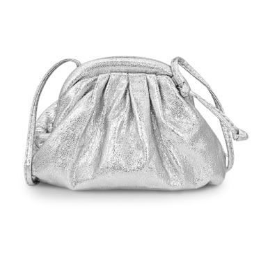Imagem de AdiStylinno Bolsa de ombro pequena para mulheres, bolsas de mão transversais franzidas em nuvem, bolsas de couro para festas noturnas, Prata, 18 x 12 x 5 cm / 7.08 x 4.72 x 1.97 inches