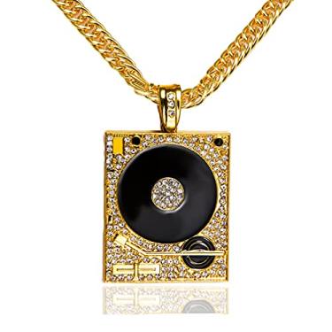 Imagem de Xusamss Hip Hop DJ colar com pingente de placa de telefone de cristal banhado a ouro 18 K com corrente Dourado