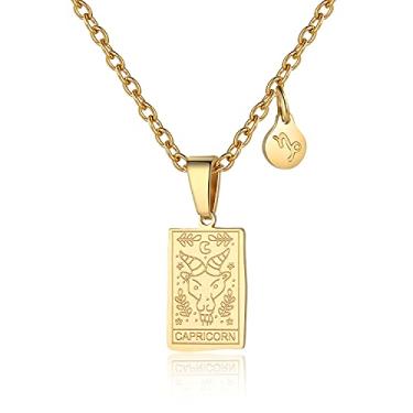 Imagem de Colar de signo do zodíaco para mulheres, pingente de cartão de tarô, dupla face, ouro, aço inoxidável, impermeável, não mancha, joia da amizade, presente para meninas, 0.74 x 0.47, Aço inoxidável, não sabe,