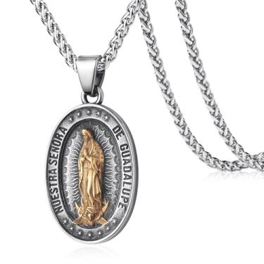 Imagem de KIRTIJW Colar de aço inoxidável com medalhão de santos padroeiros de aço inoxidável, São Cristóvão, George, Michael/Jusus, Maria, Aço inoxidável, Sem Pedra Preciosa