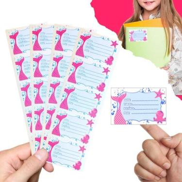 Imagem de 50 Etiquetas Escolar Com Pauta e Tarja  Sereia  Tam 6 x 4 Cm  - 4Food 