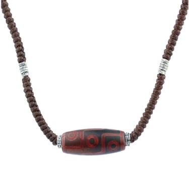 Imagem de Joddfly Colar tribal de contas de ágata, corda trançada marrom, comprimento ajustável, Standard size, Poliéster, Ágata