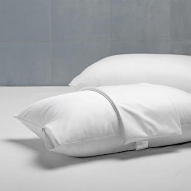 Imagem de Protetor de Travesseiro Branco Liso c/ Zíper Impermeável 100% Algodão Premium Percal 150 Fios 70 x 50 cm Toque Macio e Confortável Antiácaro