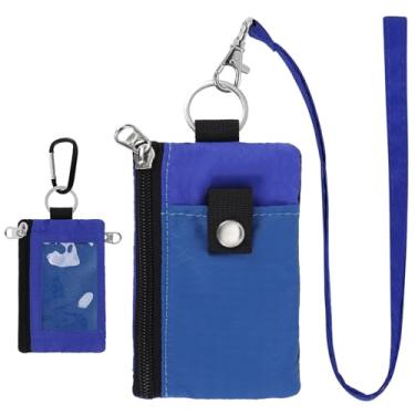 Imagem de MASAPHlL Carteira pequena de cordão para mulheres/homens com carteira de cartão de identificação com bloqueio de RFID, bolsa minimalista de nylon com zíper, carteira de pescoço de viagem com chaveiro