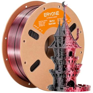 Imagem de ERYONE Impressora 3D Pla de Filamento de Cor Dupla de Seda 1.75Mm +/- 0.03Mm, Filamento de Coextrusão Pla Filamento Brilhante 1Kg (2,2Lbs), Preto Vermelho