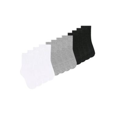 Imagem de Kit 12 Pares de Meias Infantil Cano Médio Selene 2370-001, Cinza, 29-3