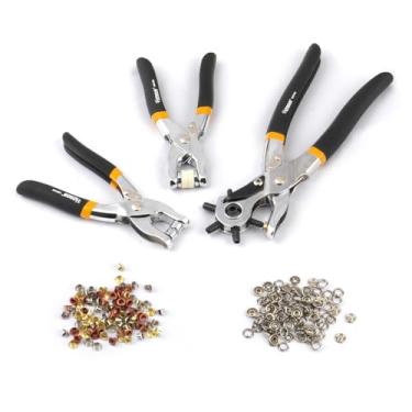 Imagem de Hoteche Kit De Ferramentas Para Furador De Cinto De Couro 3 Em 1 + Alicate De Ilhós + Conjunto De Ilhós Para Botões De Pressão Para Tecido, Sapatos, Couro, Roupas, Cinto