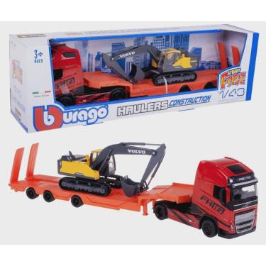 Imagem de Caminhão Carreta Prancha Volvo FH16 750 xxl + Escavadeira EC220E - Haulers Construction - Street Fire - 1/43 - Bburago