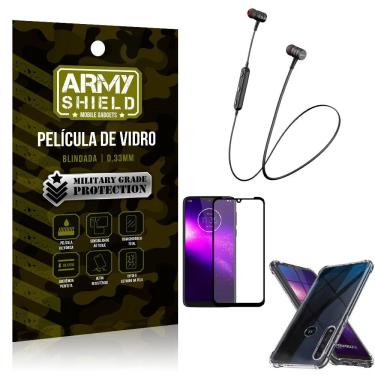 Imagem de Fone Bluetooth HS-615 Moto One Macro + Capinha Anti Impacto + Película 3D - Armyshield