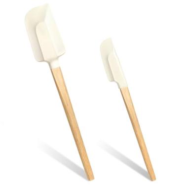 Imagem de 2 peças de espátula de silicone, cabo de madeira, conjunto de espátulas de silicone, raspador, espátulas de borracha para cozinha, cozinhar, assar, misturar