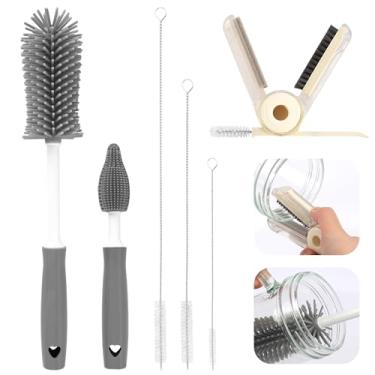 Imagem de Conjunto de escovas de limpeza de copos, kit de 6 peças com esfregão de silicone e escovas de garrafa de cabo longo, compatível com Stanley Grey