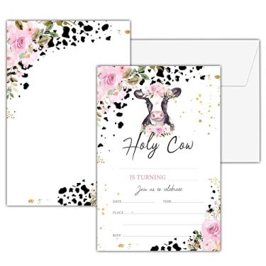 Imagem de Convites de aniversário com estampa de vaca sagrada, 25 cartões de convite de festa floral dupla face com 25 envelopes, convites de festa infantil suprimentos de decoração de celebração - A02
