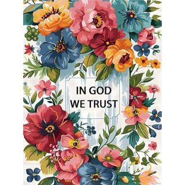 Imagem de HMDIIMGE Kits de arte de diamante com citações da Bíblia 5D DIY para adultos, in God We Trust Flowers Kits de arte de diamante com broca redonda completa, cristo religioso, arte de diamante para