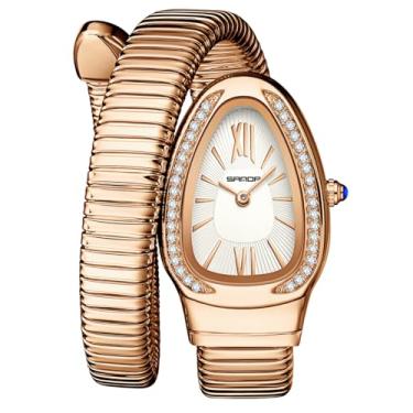 Imagem de Gosasa Relógio feminino elegante em forma de cobra, design exclusivo, bobina de cobra, vestido elegante, pulseira de diamante, relógio de pulso feminino de quartzo com mostrador de algarismos romanos