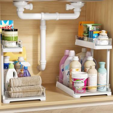 Imagem de Pacote com 2 organizadores embaixo da pia, organizador de armário de 2 níveis, organizador e armazenamento de pia de cozinha e banheiro, organizador de pia de cozinha embaixo do armário, prateleiras