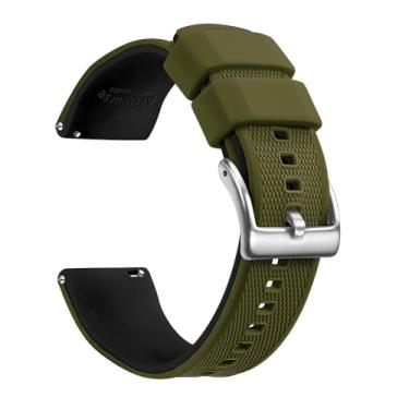 Imagem de Artthurse Pulseiras de relógio de silicone de liberação rápida de 20 mm, 22 mm para homens e mulheres, pulseiras esportivas de substituição macia, respirável e à prova d'água (verde-oliva, preto e