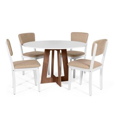 Imagem de Mesa De Jantar Redonda Montreal Bran/nor Com 4 Cadeiras Estofadas Ella Branco/bege