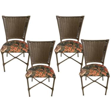 Imagem de 4 Cadeiras Vivara Mesa Jantar Estofada Cozinha Fibra Sintética Areia Assento floral Laranja