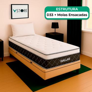 Imagem de Cama Box Baú e Colchão Dallas Molas V-Store 78x188x20