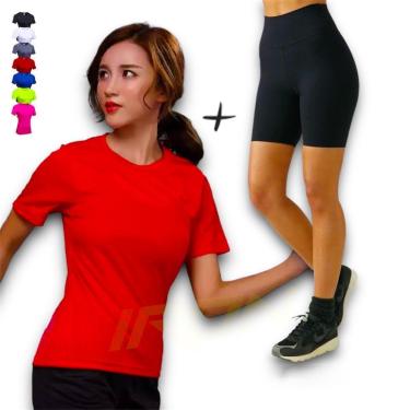 Imagem de Kit Short Legging BÁSICO Cós Alto + Camiseta Corrida Academia Fitness Dry PLT 383-Feminino