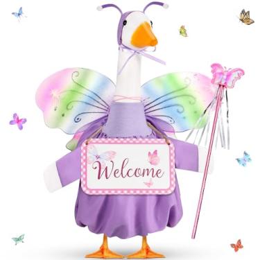 Imagem de Mindsoft 2 peças de roupa de ganso de alpendre de abelha de primavera com placa de madeira doce como pode abelha com asas de girassol para estátua de ganso de plástico de cimento de 58 cm para