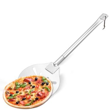 Imagem de Casca de pizza perfurada de 20 cm, pá de espátula de pizza Leonyo Pá, antiaderente e leve, de aço inoxidável, redonda, para chefes, padeiros, forno caseiro