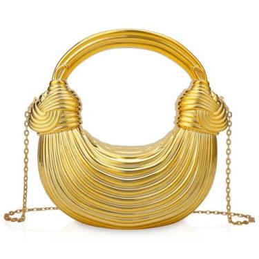 Imagem de Comeon Bolsa clutch de acrílico para noite com alça superior, bolsa crescente, elegante, dourada, lua, Hobo, bolsas para festa de casamento, Dourado, 23×9×25cm / 9.06×3.54×9.84 inches