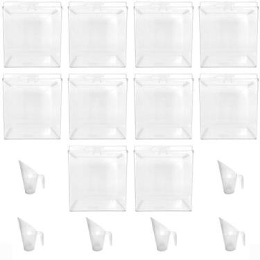 Imagem de Kit 10 Potes Acrílico Quadrado c/ Tampa 7,4l + Conchas 100ml - Ex Pote