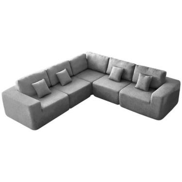 Imagem de Kit Sofá Modular 5 Lugares Moderno Curvo Orgânico Adapt Linho - Amaren