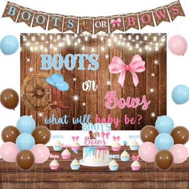 Imagem de kreat4joy Botas Ou Laços Para Decoração De Revelação Gênero, Fundo, Banner, Bolo, Topper Cupcake, Toalha Mesa, Balão Látex Rodeio Ocidental, Cowboy, Cowgirl, Chá Bebê