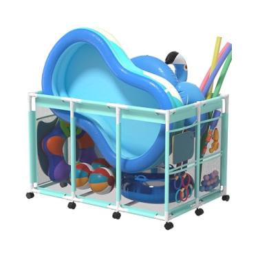Imagem de SHAPON Caixa De Armazenamento Para Piscina Extragrande, Organizador Flutuadores Malha Náilon Macarrão, Óculos, E Bolas, Brinquedo Atividades Ao Ar Livre Com Carrinho Rodinhas, Equipamentos Natação,