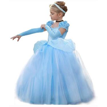 Imagem de CQDY Vestido Cinderela para meninas, fantasia de princesa, festa de Halloween, vestido azul